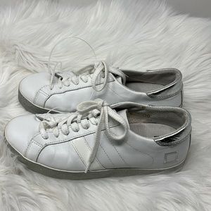 D.A.T.E. Premium Sneakers Brand Women’s Size 6.5 White With Sliver Trim